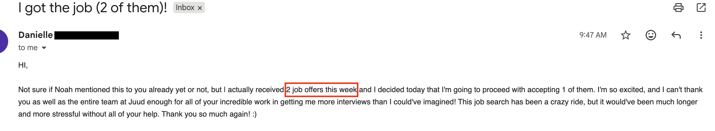 Interview request screenshot