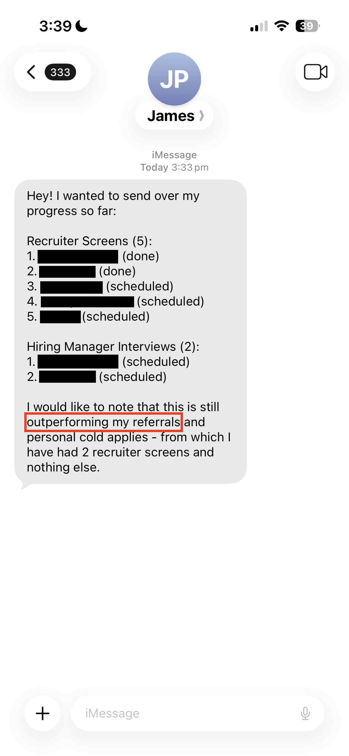 Interview request screenshot